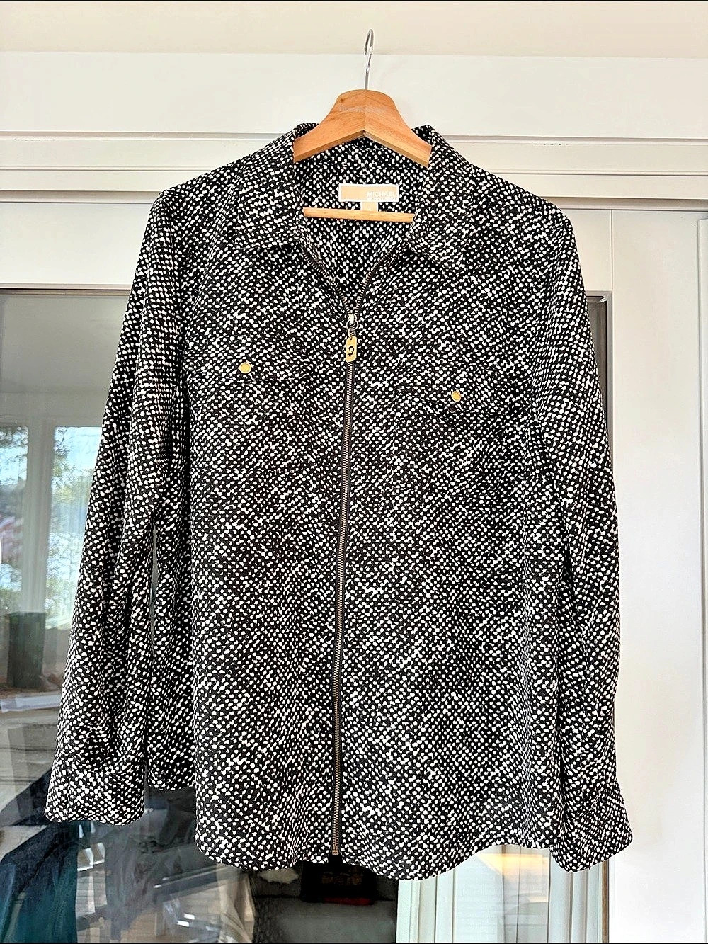 MICHAEL Michael Kors Printed Zip Top in Black & White